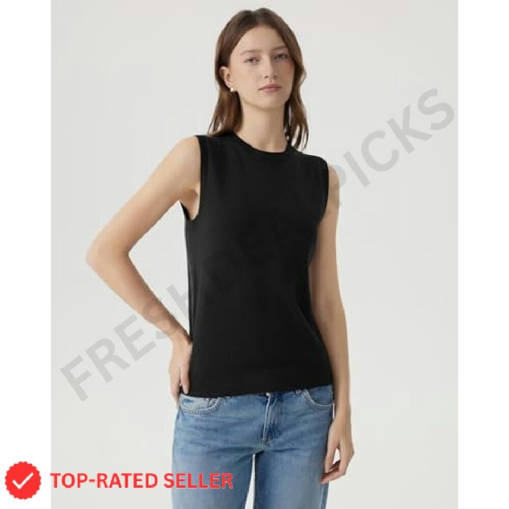 Silk Cashmere Blend Sweater Vest Crew Neck Sleeveless Pullover Lightweight - Picture 3 of 8